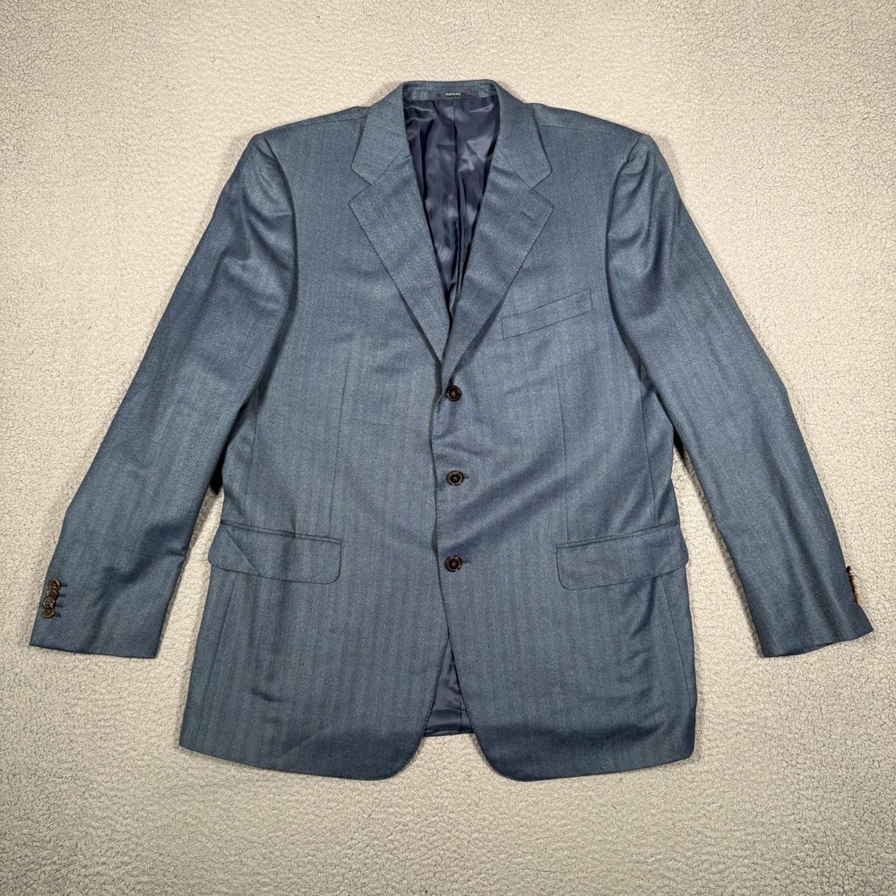 Emernegildo Zegna Blazer‎ Mens 54L Blue Herringbone 100% Wool Sportcoat Preppy